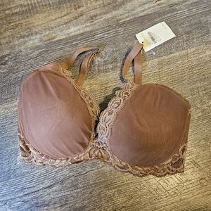 Natori Lace Trim Bra in Brown